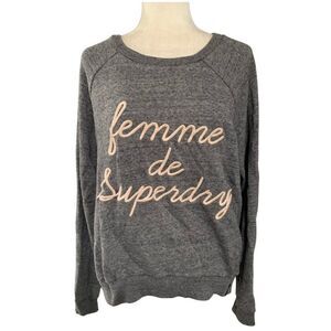 superdry jpn womens gray pink femme de long sleeve sweater sweatshirt top large